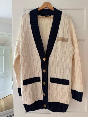 Balmain Cream and Navy Cable-Knit Cardigan, never worn